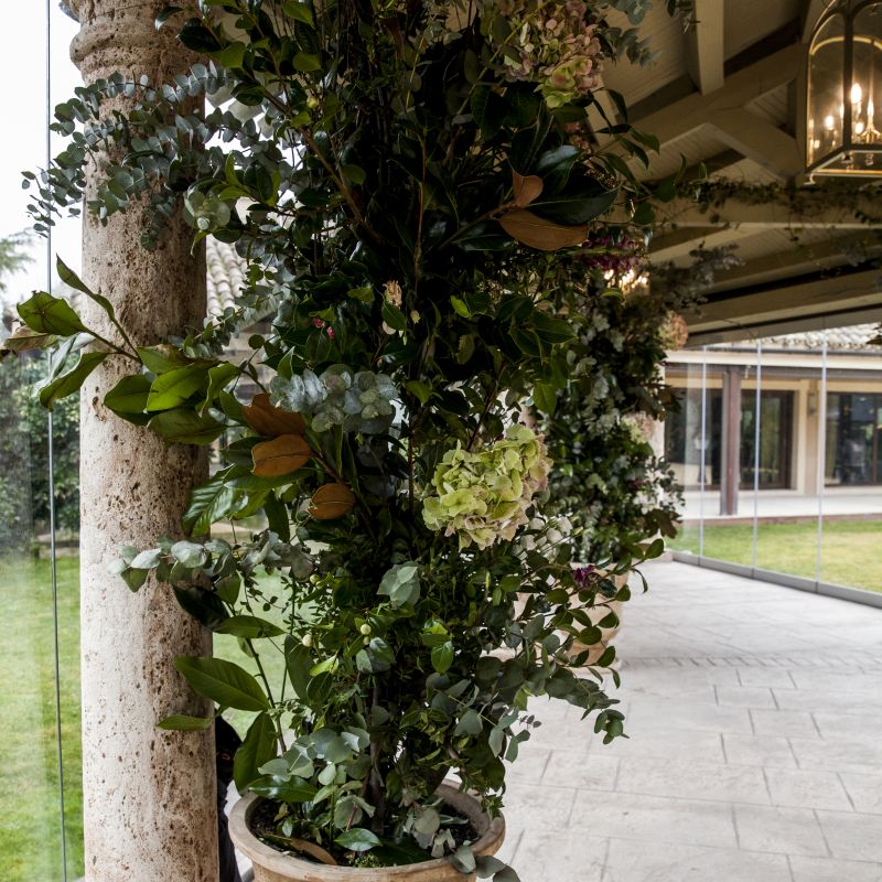 Columnas con flores Pasillo acristalado