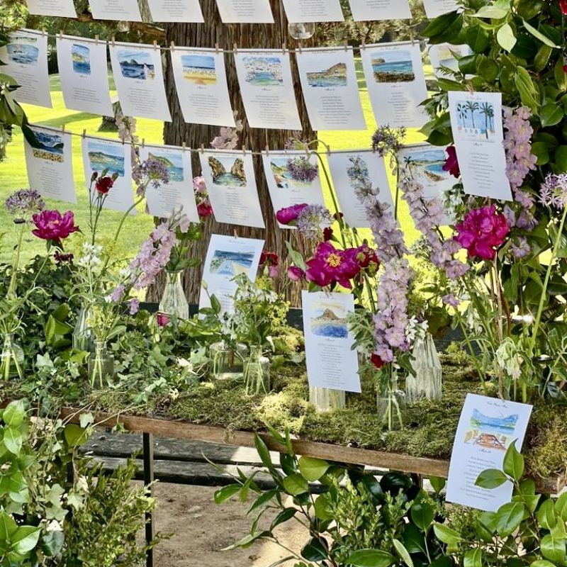 Seating plan con verdes brotando del suelo